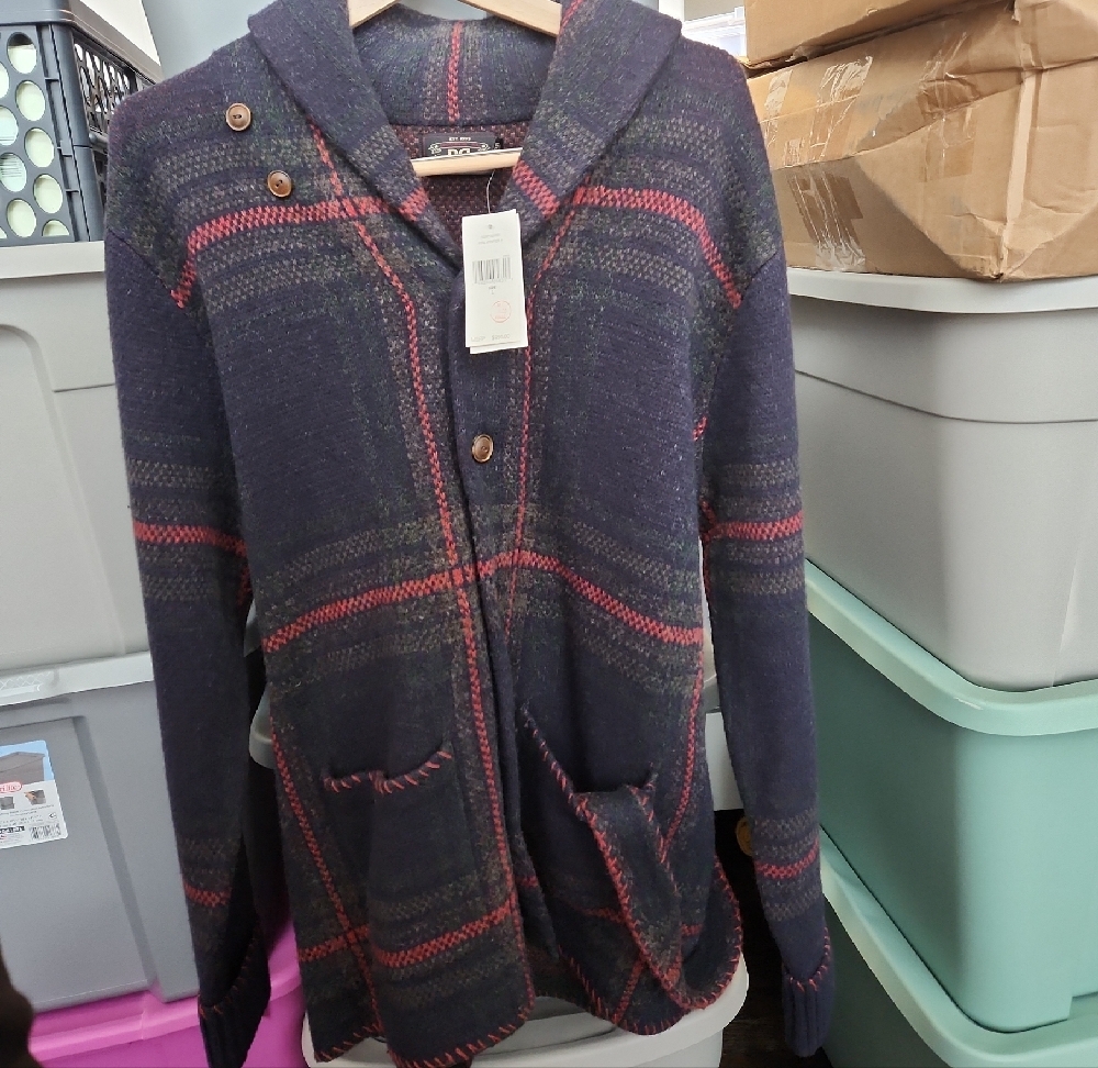 Ralph Lauren Double RL Plaid Cardigan - Navy and Red